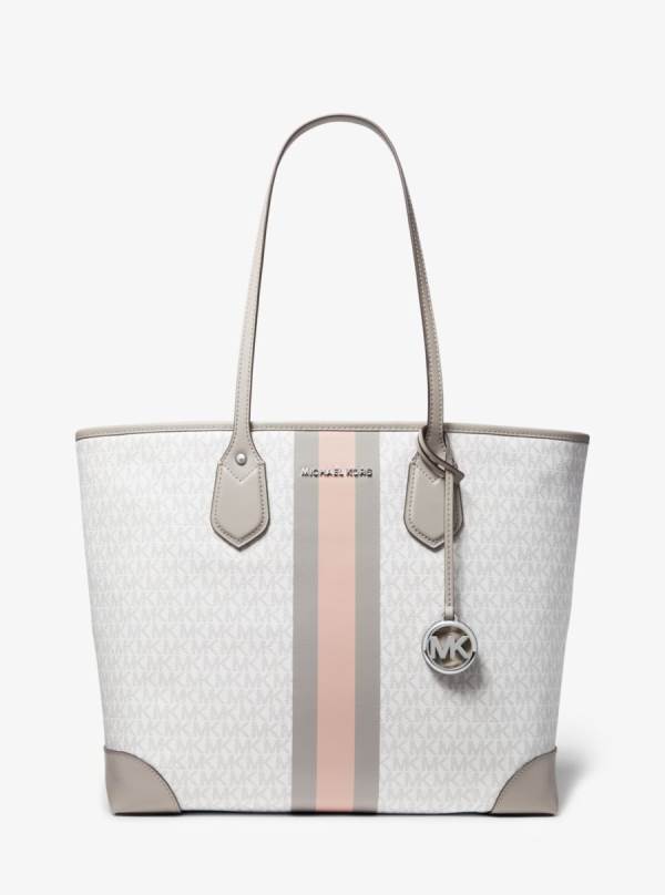 Damske Prenosná Taška Michael Kors Eva Large Logo Stripe Biele Siva - Kabelky Michael Kors Obchod | CIONY-5276